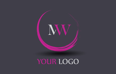 MW Letter Logo Circular Purple Splash Brush Concept.