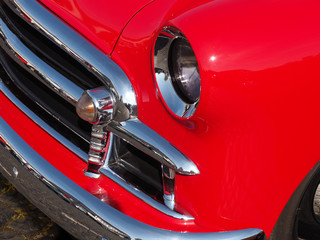 Old red car, close up shot