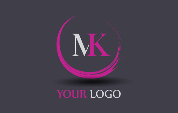 MK Letter Logo Circular Purple Splash Brush Concept.