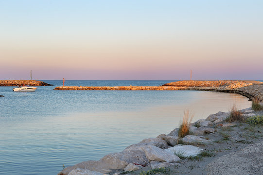 Fototapeta Blue sea and sky in the port, Policoro, Italy