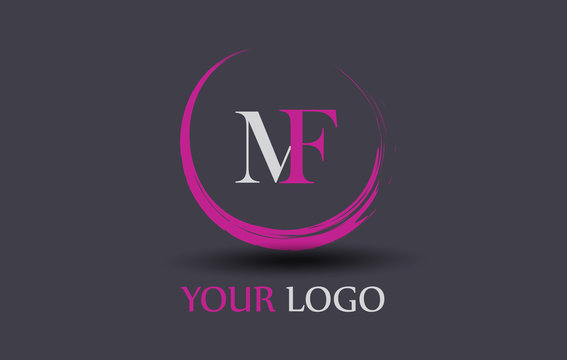 MF Letter Logo Circular Purple Splash Brush Concept.