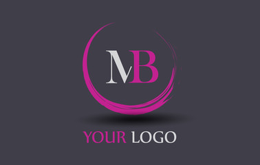 MB Letter Logo Circular Purple Splash Brush Concept.