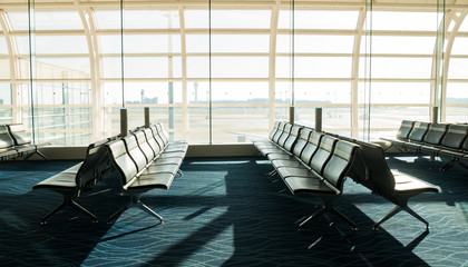 Group of chair at international airport termina in travel concept.