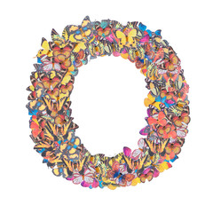 Letter O alphabet with butterfly ABC concept type as logo isolated on white background