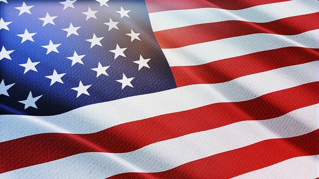 Seamless USA Flag waving in the wind with highly detailed fabric texture. American Flag Slow Waving. Close up of American flag waving