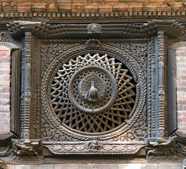 Famous ancient peacock window in Bhaktapur, Nepal