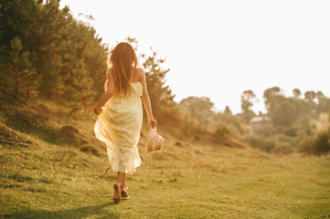 girl walks on nature