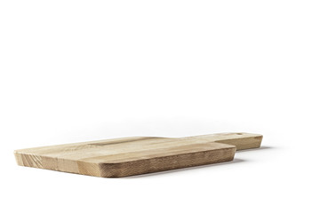 Small rectangular cutting board on a white background from side