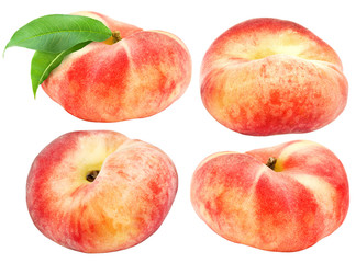 Set of peaches isolated on white background