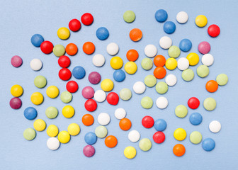 Lollipops sweets. Candy, top view flat lay on yellow background. Sweet sucker, lollipop, candy, isolated minimal concept above decoration, food background