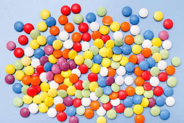 Lollipops sweets. Candy, top view flat lay on yellow background. Sweet sucker, lollipop, candy, food background