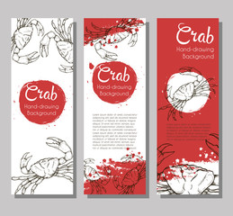 Three vector flyer with linear silhouettes of sea crabs