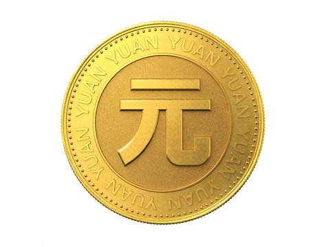 Gold Coin With Yuan Sign. 3d Rendering.