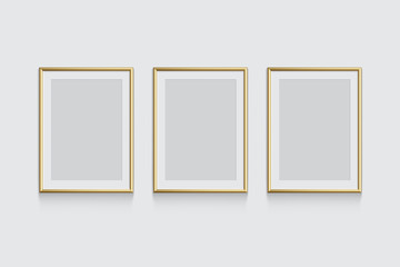 Golden picture or photo frames isolated on grey background. Vector illustration.