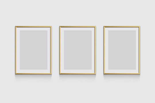 Golden picture or photo frames isolated on grey background. Vector illustration.