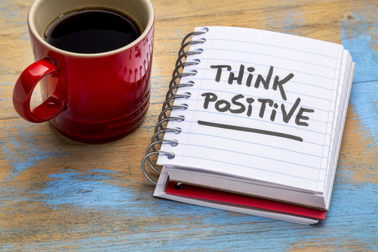 think positive note with coffee