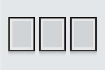 Vector black picture or photo frames isolated on grey background.