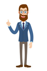Hipster Businessman pointing up