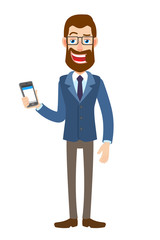 Businessman holding mobile phone in hand
