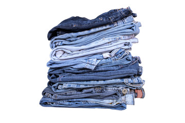 Jeans stacked on white background., This has clipping path.