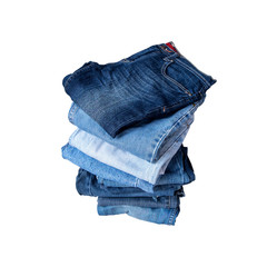 Jeans stacked on white background., This has clipping path.