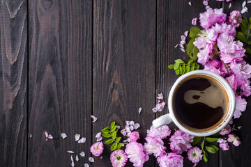 Floral frame with coffee cup © YuliiaMazurkevych