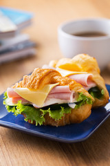 mini croissant ham cheese sandwich for breakfast