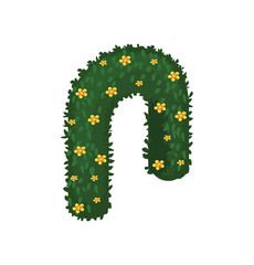 Isometric Cartoon Wedding Ceremony Arch Dome Decorated with Yellow Chamomile Flowers and Green Leaves - Elements for Tileset Map, Landscape Design or Game Object in Colorful Detailed Vector