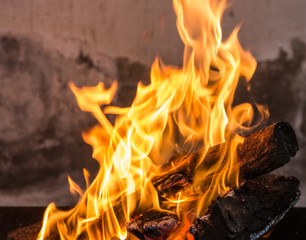 Texture of fire and flame, burning firewood