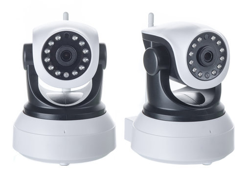 Security camera with infrared sensors on white background,IP camera