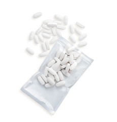 pills in plastic bag on white background.Medical concept.