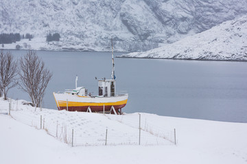 Fishing boat on the shore of Lofoten