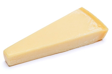 Piece of parmesan cheese isolated on white background