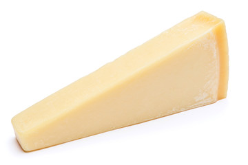 Piece of parmesan cheese isolated on white background