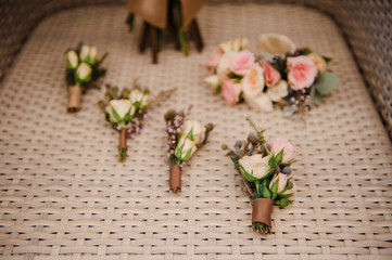 Beautiful bridal bouquet and boutonniere. Wedding floristry