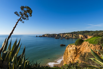 View of the Alemao Beach (Praia do Alemao) in Portimao, Algarve, Portugal; Concept for travel in Portugal and Algarve