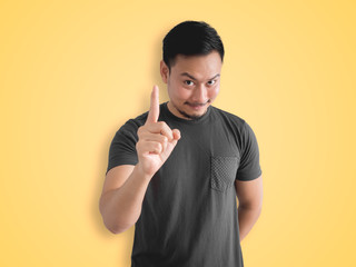 Knowing face and idea finger of man.