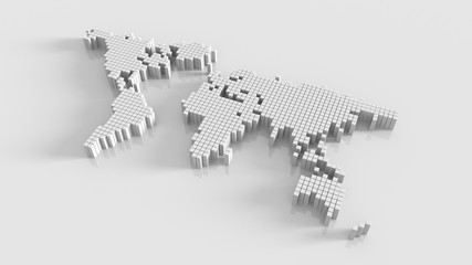 Modern world map,world map made by cube box,abstract world map.3D rendering