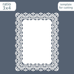 Laser cut wedding invitation card template with openwork border.  Cut out the paper card with lace pattern.  Greeting card template for cutting plotter. Vector.
