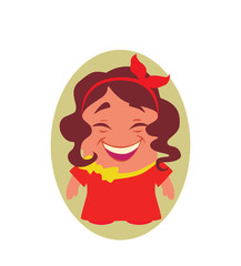 Laughing and Smiling, Happy Young Lady Avatar of Little Person Cartoon Character in Flat Vector - Use as Emoji or Mascot, Female Illustration Isolated on White Background