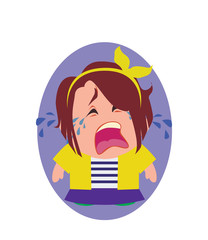 Crying, Unhappy and Devastated Avatar of Little Person Cartoon Character in Flat Vector - Use as Emoji or Mascot, Female Illustration Isolated on White Background