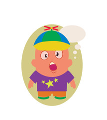 Surprised and Speechless Young Kid, Funny Avatar of Little Person Cartoon Character in Flat Vector - Use as Emoji or Mascot, Male Illustration Isolated on White Background