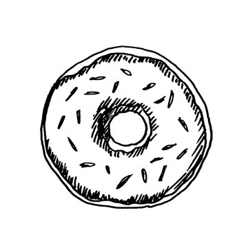 Hand drawn donut  isolated on white background. Sketch, vector illustration.