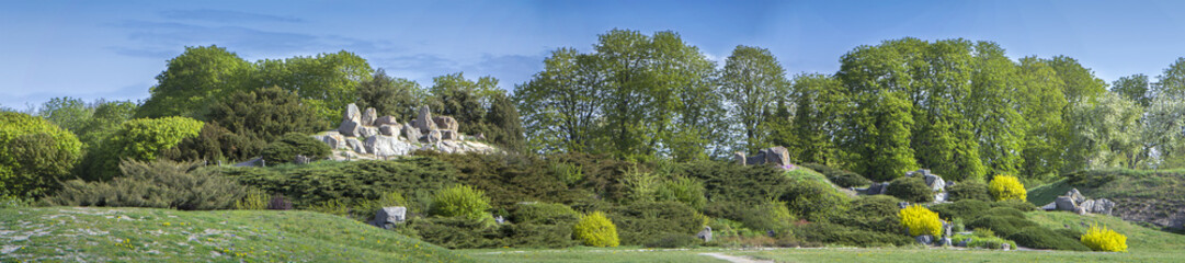 Botanical Garden of Grishko , lawn and blue sky