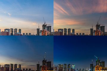 4 Moments of Sunset Downtown Singapore skyline dusk to night