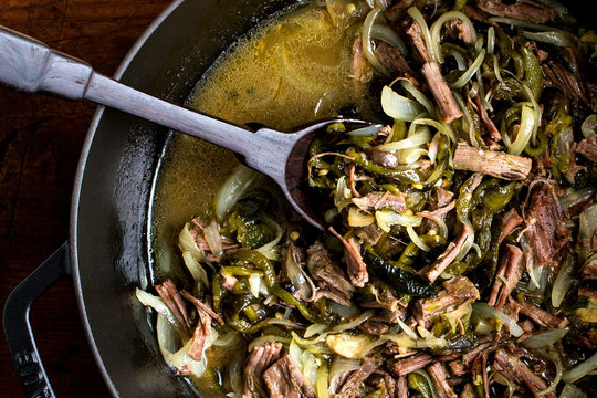 Cuban ropa vieja on frying pan