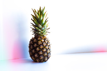 Pineapple on a white background. Toned photo. Copy space.