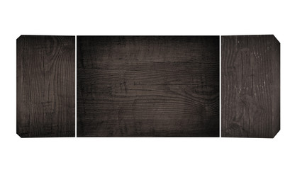 Old black wooden planks and flat cutting, chopping board with copy space