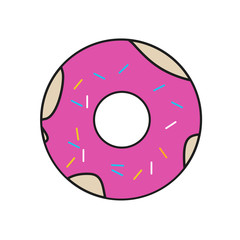 Animated Cartoon Glazed Doughnut in Minimalist Flat Vector Isolated on Clear White Background