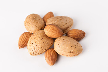 Whole almonds nuts isolated on white background
